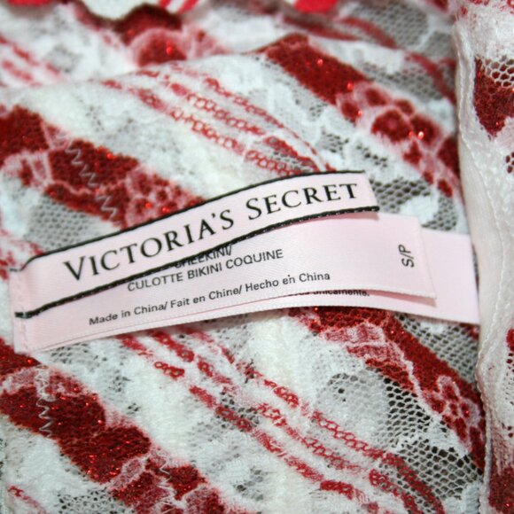 Victoria's Secret Sexy Cheekini Ruffled Holiday Christmas Panty Small Red White - Picture 5 of 6